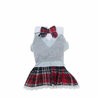 China Fashion Viable Cute Campus Red Female Support Pet Clothing Pet Clothing Dog Clothes Plaid Skirt Dog Coat OEM/ODM Support for sale