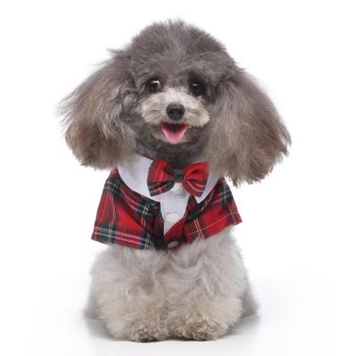 China Custom Viable Plaid Tuxedo Suit Pet Wedding Shirt Party Dog Dress With Bow Tie for sale