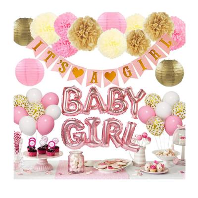 China Latex balloon Pink Baby Shower Decorations It's A Girl Banner Pink Gold Confetti Balloons Girl Baby Shower Decoration Party Supplies for sale