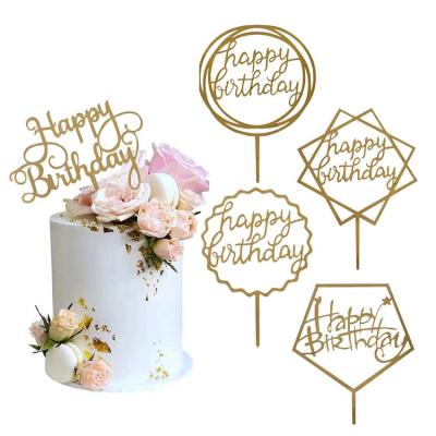 China Acrylic New Happy Birthday gold Cake Topper Acrylic Birthday Cake Topper Birthday Decorations for sale