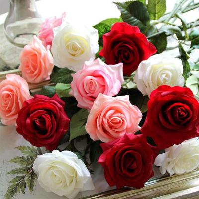 China Flannel+plastic+iron wire Wholesale Decorative Flowers Rose For Wedding Silk Bulk White Stem Red Faux Artificial Flowers Rose for sale