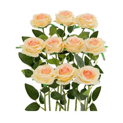 China Flannel+plastic+iron wire cheap wholesale single stem flower silk roses artificial wedding home decor centerpieces flower artificial rose for sale