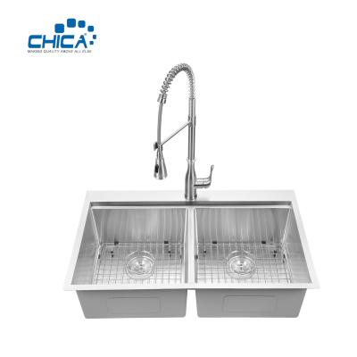 China Stainless Steel Corner Sink Quality Control Procedure Double Bowl Handmade House Kitchen Sinks for sale