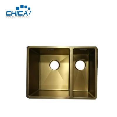 China Gold Color Kitchen Sink Double Bowl Topmount Kitchen Sink Stainless Steel Kitchen Sink For House for sale