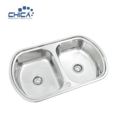 China kitchen sink material double bowl pressed SUS201 304 stainless steel size commercial sink for house for sale