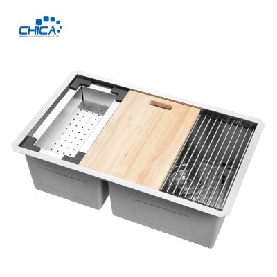 China quality control procedure double bowl 32.75x19x10 18 gauge stainless steel kitchen sink for sale