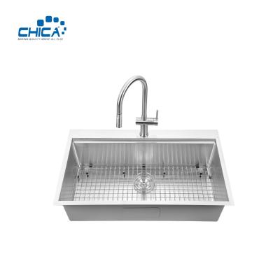 China single bowl SUS304 stainless steel sink commercial topmount handmade house kitchen sink for sale