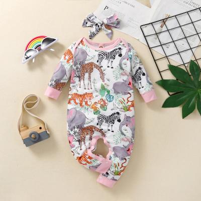 China Cute Animal Print Autumn Winter Baby Lovely Romper Anti-pilling New Spring With Headband Baby Rompers Rompers for sale