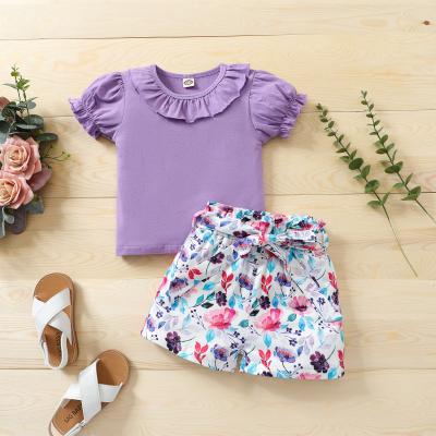 China Summer Baby Breathable Outfits Clothes Set Flower Printing Two-Piece Suits Baby Dressing Set Toddler Clothing for sale