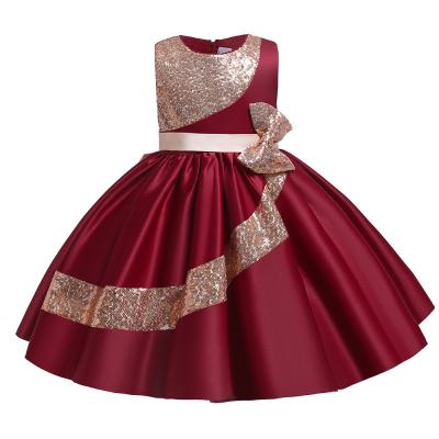 China New Breathable Princess Dress Piano Evening Sequin Bow Forging Cloth Children Clothing 2022 Teenage Girls Dresses for sale