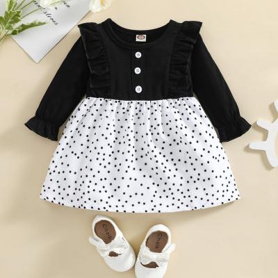 China Hot Selling Breathable Polka Dot Pattern Fashionable Long Sleeve Baby Girls Dress Birthday Dress Birthday Casual Dress for sale