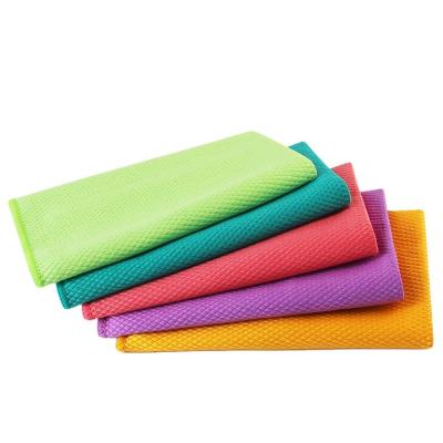 China Microfiber Sustainable Household Kitchen Cleaning Cloth Car Wash Towel Glass Fish Scale Cloth for sale