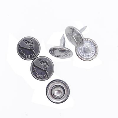 China Foshan dry cleaning factory custom metal copper made brand logo engraved jeans buttons and rivets for sale