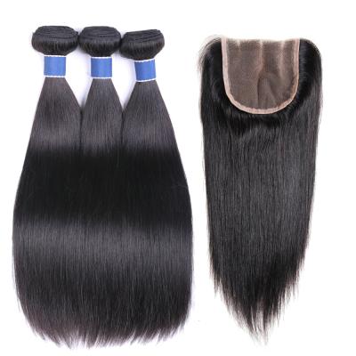 China Silky Straight 3Bundles Straight Wave Brazilian Virgin Hair With Lace Closure Free Shipping for sale