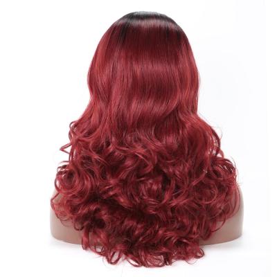 China Jerry Curl Ombre Brown Burgundy Color Curl Wig Wine Color Lace Front Black Roots Big for sale