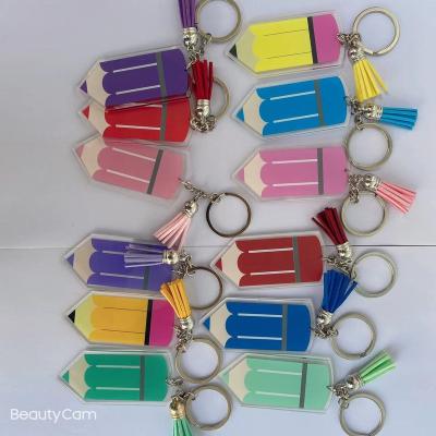 China Appreciation Gift Pencil Plastic Acrylic Tassel Teacher Key Chain for sale