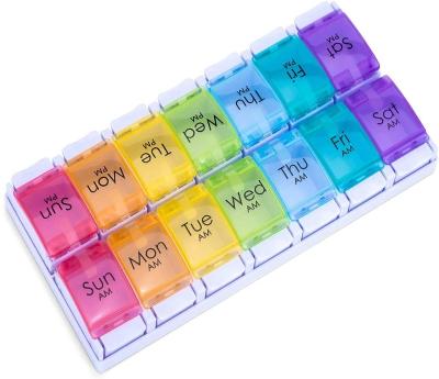 China Recyclable Pill Organizer 2 Times A Day Easy Open AM P.M. Pill Box With Open Push Button Twice A Day Pill Case Medication Organizer for sale