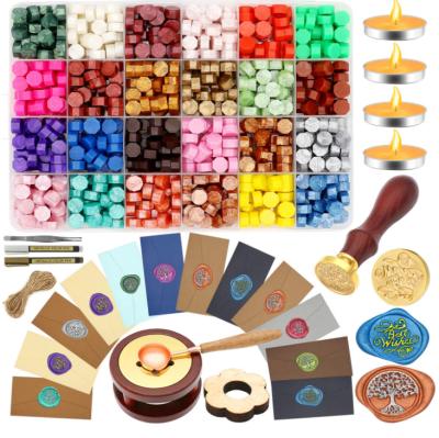 China Retro 24 Colors Wax Seal Beads Sealing Wax Warmer Vintage Wraps Spoon Wax Seal Stamp for sale