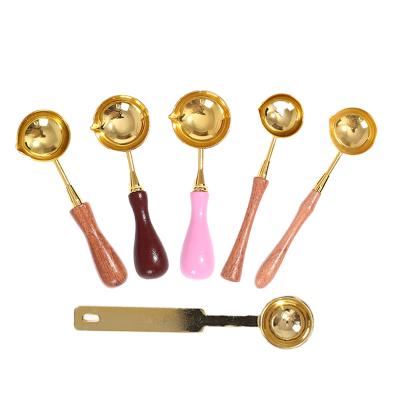 China Retro Wax Spoon Large Handle Wooden Spoon Vintage Sealing Spoon Wax Seal Brass Melt Heater For Wax Seal Stamp Envelope Letter for sale