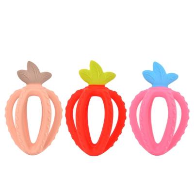 China Viable Hot Sales Strawberry Melancholy Toddlers Infant Teething 3D Chew Toy Silicone Baby Soothing Teething Toy for sale