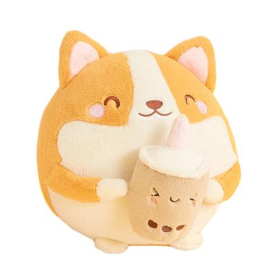 China Cute Cartoon Bubble Dog Boba Plush Animal Pillow Milk Tea Toy Christmas Milk Tea Dog Boba Tea Plush Toy for sale