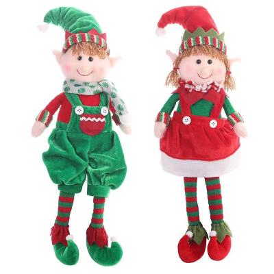 China 2022 Cute Soft Plush Christmas Decorations Hanging Leg Elf Elves Sitting Creative Green Doll Elf Plush Toys for sale