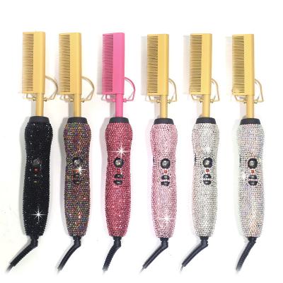 China New Bling Hot Air Comb Bling Hand Hot Air Comb Pain De l'Aire Electric Straightener Airbrush Electric Hot Comb Diamond Hair Tools Custom Made for sale