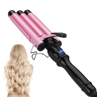 China For Home Use New Three Barrel Big Wave Home Use Ceramic Ionic Hair Curler LCD Auto Curling Iron With Triple Barrel Hair Curler Hair Curler for sale