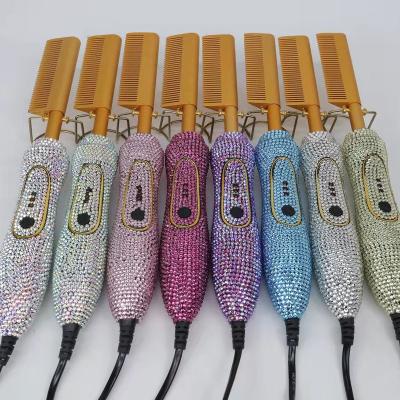 China 2022 New Bling Flat Iron LCD Temperature Display Faux Stone Hair Straighteners Titanium Custom Portable Professional Silk Degree Bling Hot Comb for sale