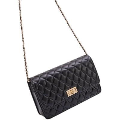 China GENUINE LEATHER black texture of small handbags style sheepskin bag rhombic messenger bag rhombic chain bag and 2021 delicate leather mini bag female for sale