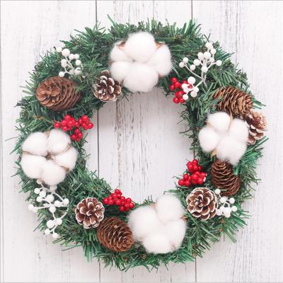 China Custom Handwork Christmas Ornaments Decorative Artificial Cotton Garland Christmas Wreath Pine Cones for sale