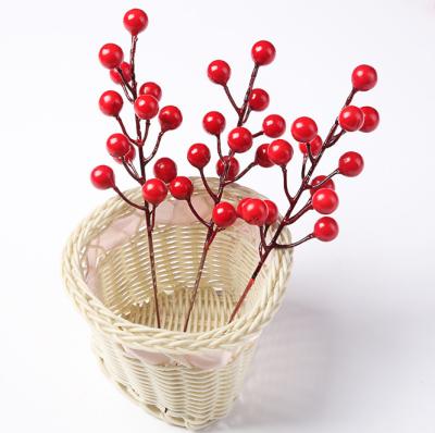 China Realistic Red Stem Branches Berry Decoration Christmas Festival Decoration Artificial Flowers Home Decor for sale