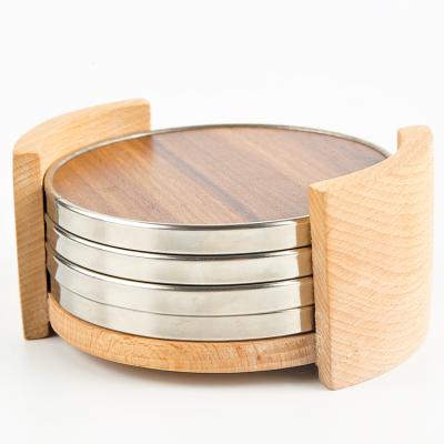 China Sustainable acacia wood and 430 steel coasters with 4