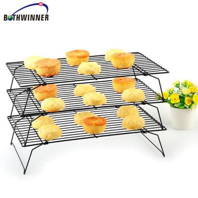 China 3 Tier Cake Biscuit Space Saving Cake Sustainable Baking Cooling Stackable Rack With Tray Rack for sale