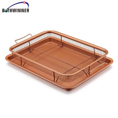 China Sustainable Copper Ceramic Liner Crisper Tray Baking Frying Sheet Food Oil Filter Basket With Non Stick Mesh Dishwasher Safe for sale