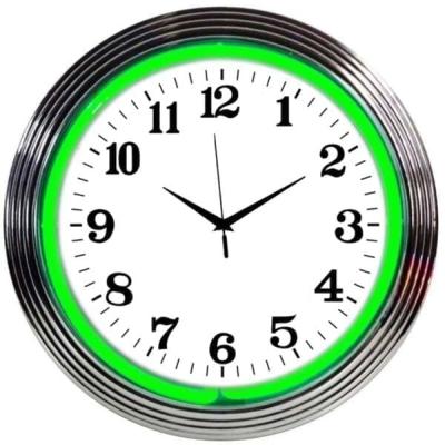 China Antique style china manufacturer for sale custom logo alphanumeric digital neon colorul glass rim chrome wall clock neon clock for sale