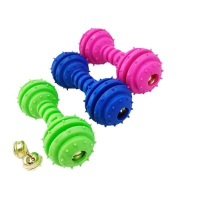 China Dynamic Dog TPR Molar Chew Toy Golden Retriever Teddy Bear Stocked Barbed Vocal Rubber Barbell With Bell for sale