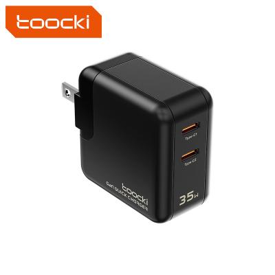 China High Quality Toocki Portable Fast Charger 35W Black Color 2 White 2 gan Mobile Phone/Laptop/Tablet/Switch Dual Access Fast Charging Charger for sale