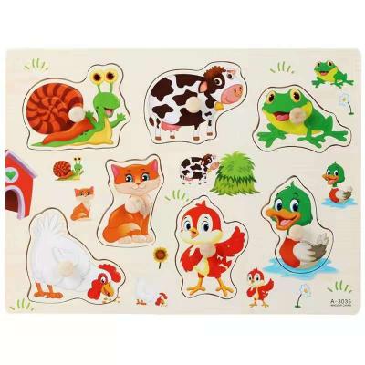 China New Design Cartoon Pattern Non-Toxic Animal Shape Jigsaw Gift Wooden Puzzle For Kid for sale