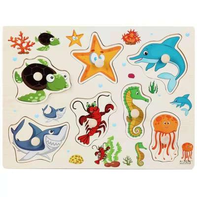 China Hot Selling Non-toxic Cartoon Pattern Baby Learning Shape Animal Jigsaw Wooden Puzzle For Kid for sale