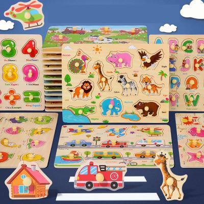 China Non-Toxic Fashion Cartoon Pattern Top Number Learning Baby Gift Wooden Shape Jigsaw Puzzle For Kid for sale