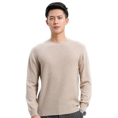 China Fashionable Anti-wrinkle 100% cashmere quality plaid crewneck cashmere sweater for men for sale