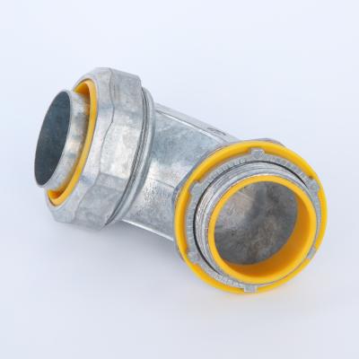 China Liquid Tight Flexible Conduit Adaptor 90D Zamak Zinc Die Casting Yellow PVC insulated Up To 4