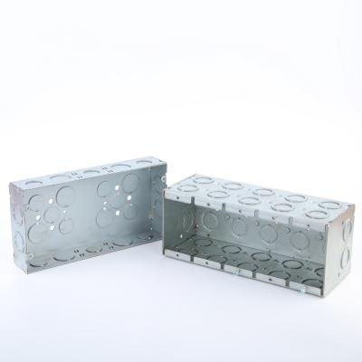 China Mansory Steel Junction Box 1.60MM Thickness Universal Knockouts Zinc Plated Surface Pre fab Function one gang to four for sale