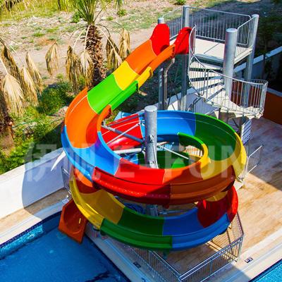 China Professional Aqua Park Swimming Pool Fiberglass Spiral Open Water Slides For Swimming Pool for sale