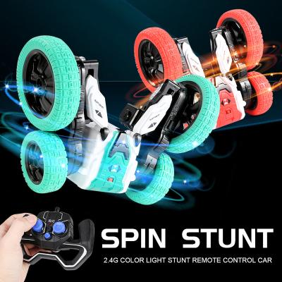 China RC Hobby 360 Degree Double Sided Car Toys With Light Music Children Rotating Flip Trolley Rc Stunt Car for sale