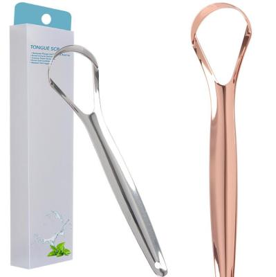 China Bestselling Oral Clean Stainless Less Metal Rose Gold Tongue Scraper Cleaner for Adult and Kids for sale