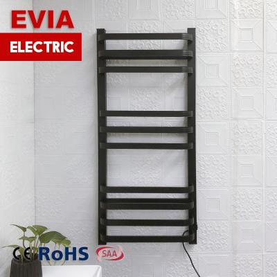 China Electric Heater EVIA Factory Wall Bathroom Heater Bar Heated Towel Dryer Rack Black for sale