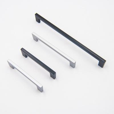 China Modern Matt Black Silver Aluminum Alloy Cabinet Drawer Handle Wardrobe Sideboard Pulls for sale