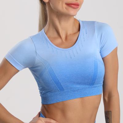 China 2021 New Fashion Autumn Gradient Yoga Top Sport Tops Women Fitness Breathable Quick Dry Sports Shirt For Women for sale